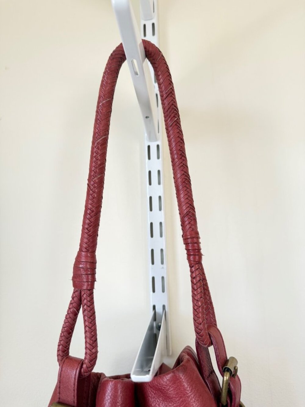 Elliott Lucca Pebbled Leather Bucket Bag Hobo Shoulder Purse Berry Red - Picture 5 of 12